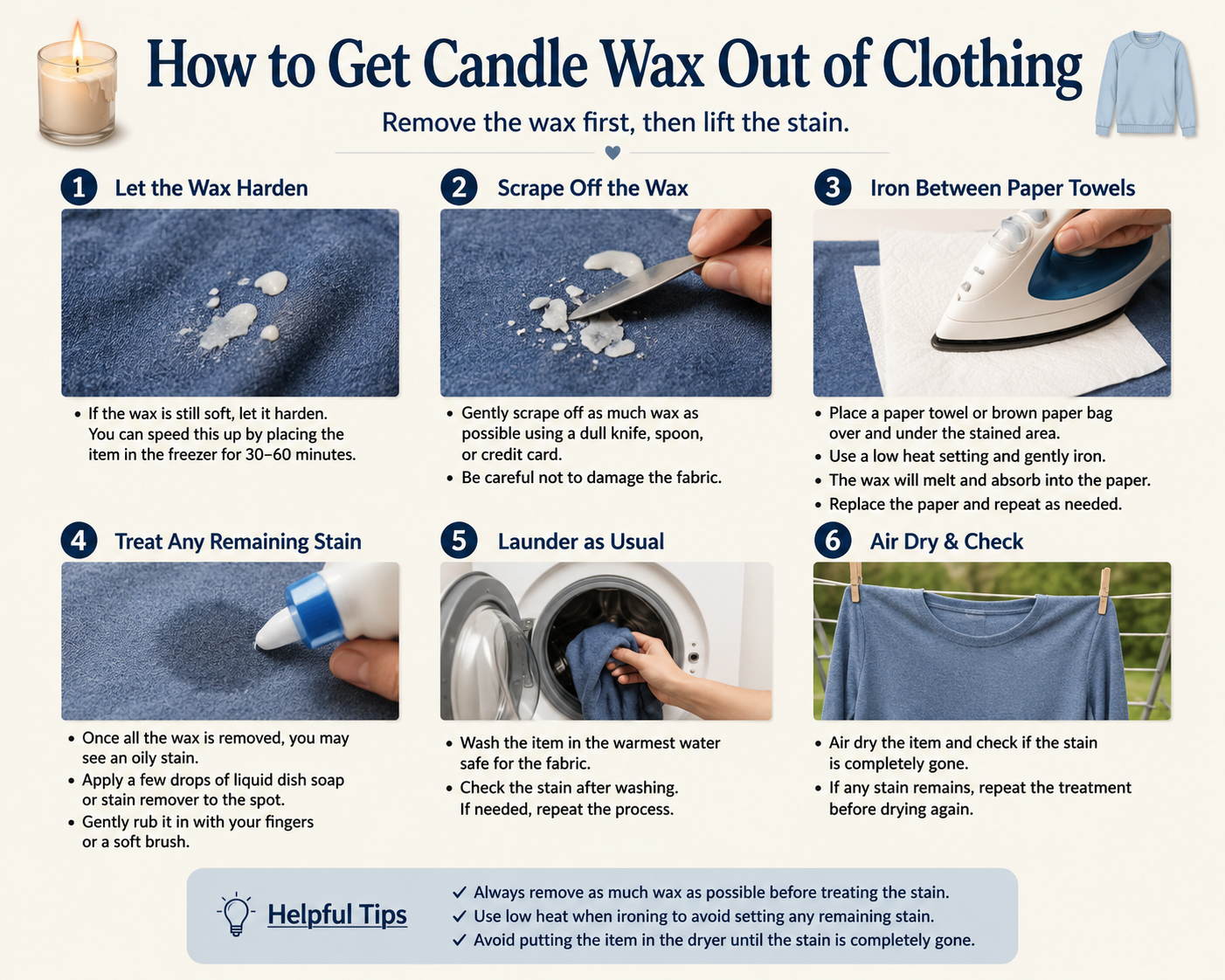 how can i get candle wax out of clothing